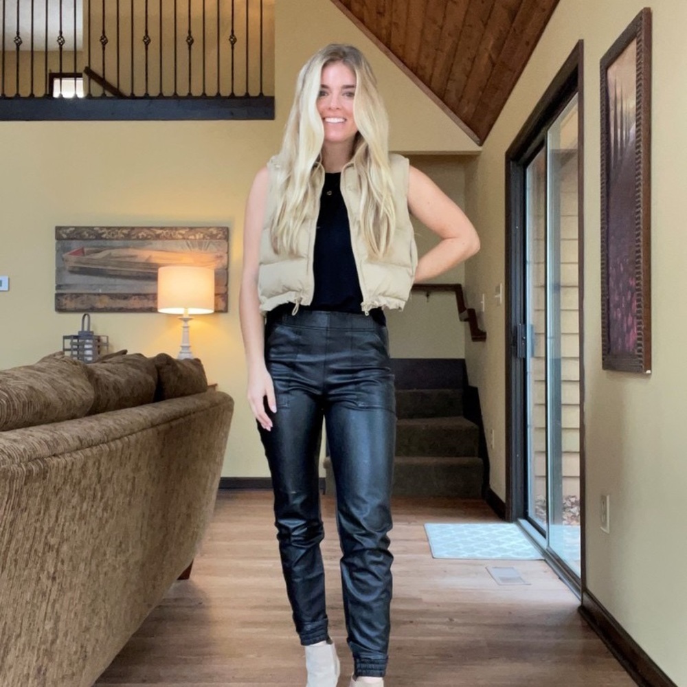 Brand new with tags SPANX brand leather like joggers. Never worn.